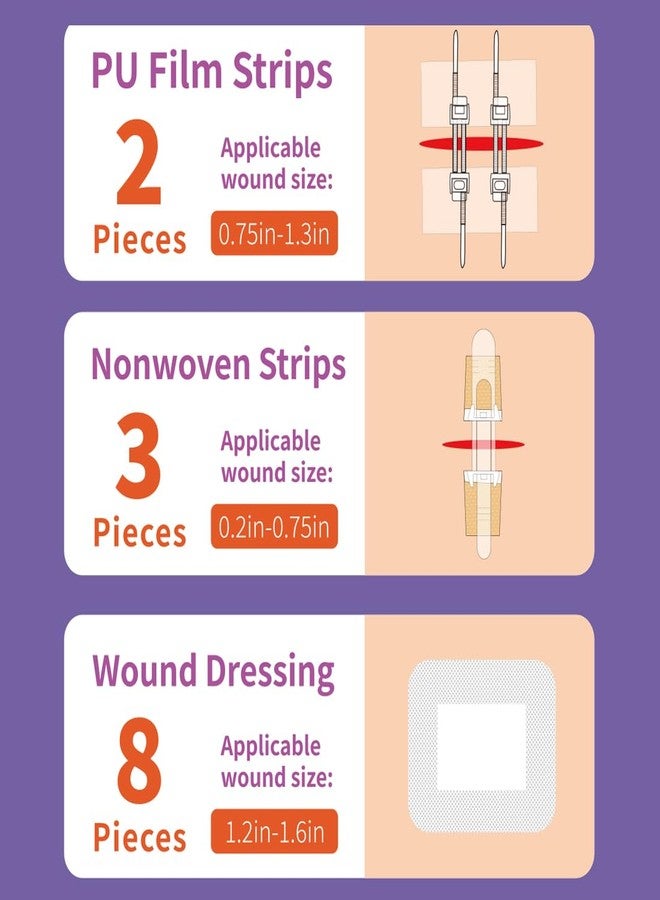 Yeasing Zip Stitch 13 Pack Wound Closure Strip 3 Types Emergency Laceration Closure Kit Butterfly Bandages Adhesive Bandages Without Stitches for Outdoors - Image 2